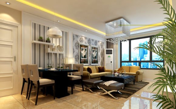 客餐廳一體的現(xiàn)代風(fēng)格裝修設(shè)計(jì)真大氣,鄰居看了都說夠檔次!